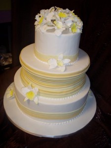Yellow and White Wedding Cake with Sugar Orchids Yellow and White Wedding Cake with Sugar Orchids
