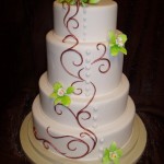 Fondant Wedding Cake with Copper Swirls and Green Orchids