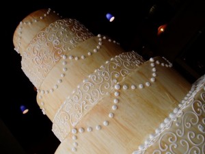 Marbled Wedding Cake with Pearls and Swirl Detail Marbled Wedding Cake with Pearls and Swirl Detail