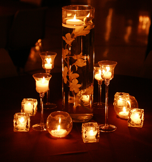 Candle Centerpiece with Orchids