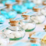 Bottled Candy Wedding Favors used as Escort Card Alternative
