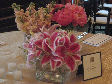  a single floating candle Wedding centerpiece with Stargazer Lilies 