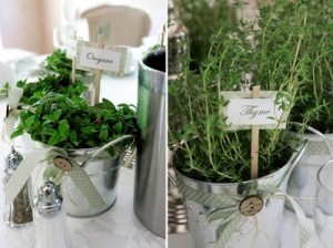 herb centerpiece with ribbon detail