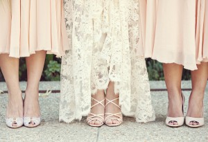 peach bridesmaid dresses 300x205 Far From the Pale. Soft, Romatic Weddings