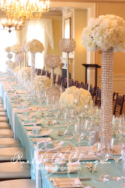 tiffany blue and bling tablescape 5 Amazing Luxury Wedding Reception Centerpiece Looks to Inspire 