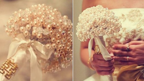 pearls and crystal wedding bouquet pearls e1352212814588 5 Out of the Ordinary Wedding Bouquets
