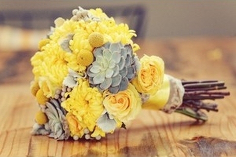 yellow and grey bouquet yellow and grey bouquet Sunshine in Your Hands: Sunny Yellow Wedding Bouquets