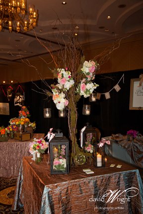 centerpiece for elegant-rustic wedding BOE show booth Lanterns. Not Just for Candles Anymore!